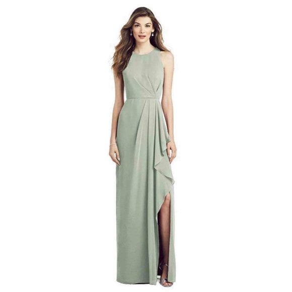 Sleeveless Chiffon Dress with Draped Front Slit - Picture 1 of 3